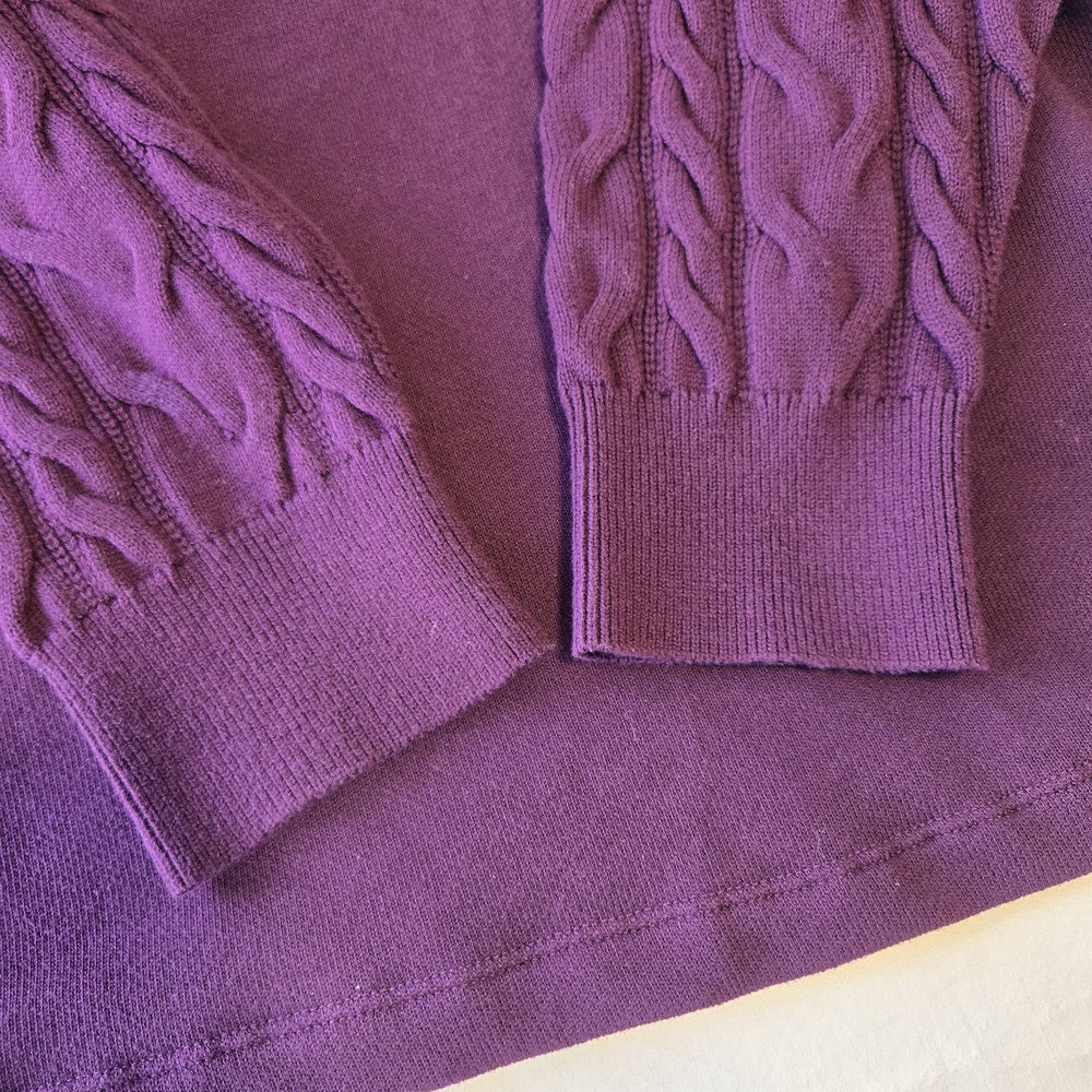 J.Jill French Terry & Cable Knit Sleeve Hoodie, Cotton, Purple, Size XL, NWT - Picture 8 of 13